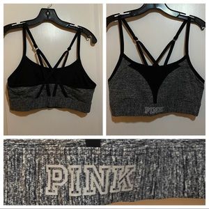 PINK grey and black sports bra